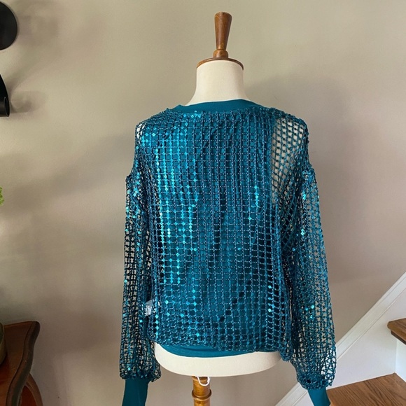 NWT Anthropologie Pilcro Long-Sleeve Sequin Turquoise Top Small - Picture 7 of 9